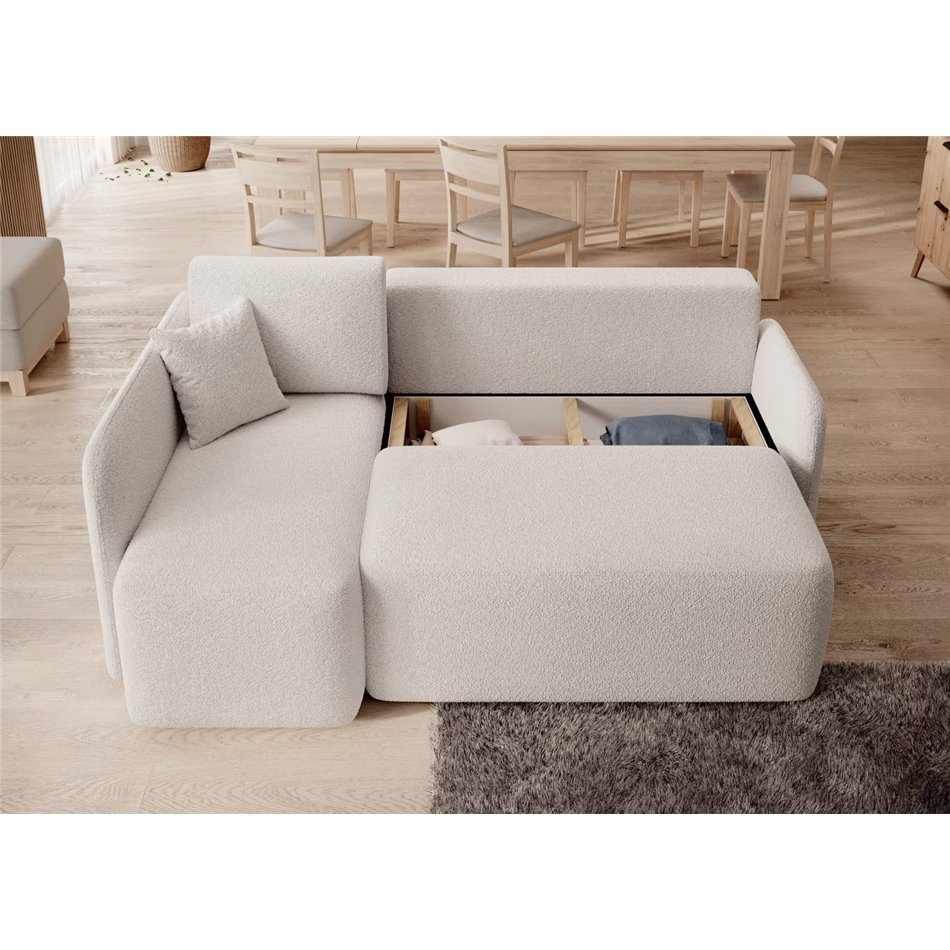 Corner sofa Elhadson L, sleeping function, Royal 01, boucle, white, H89x206x150cm