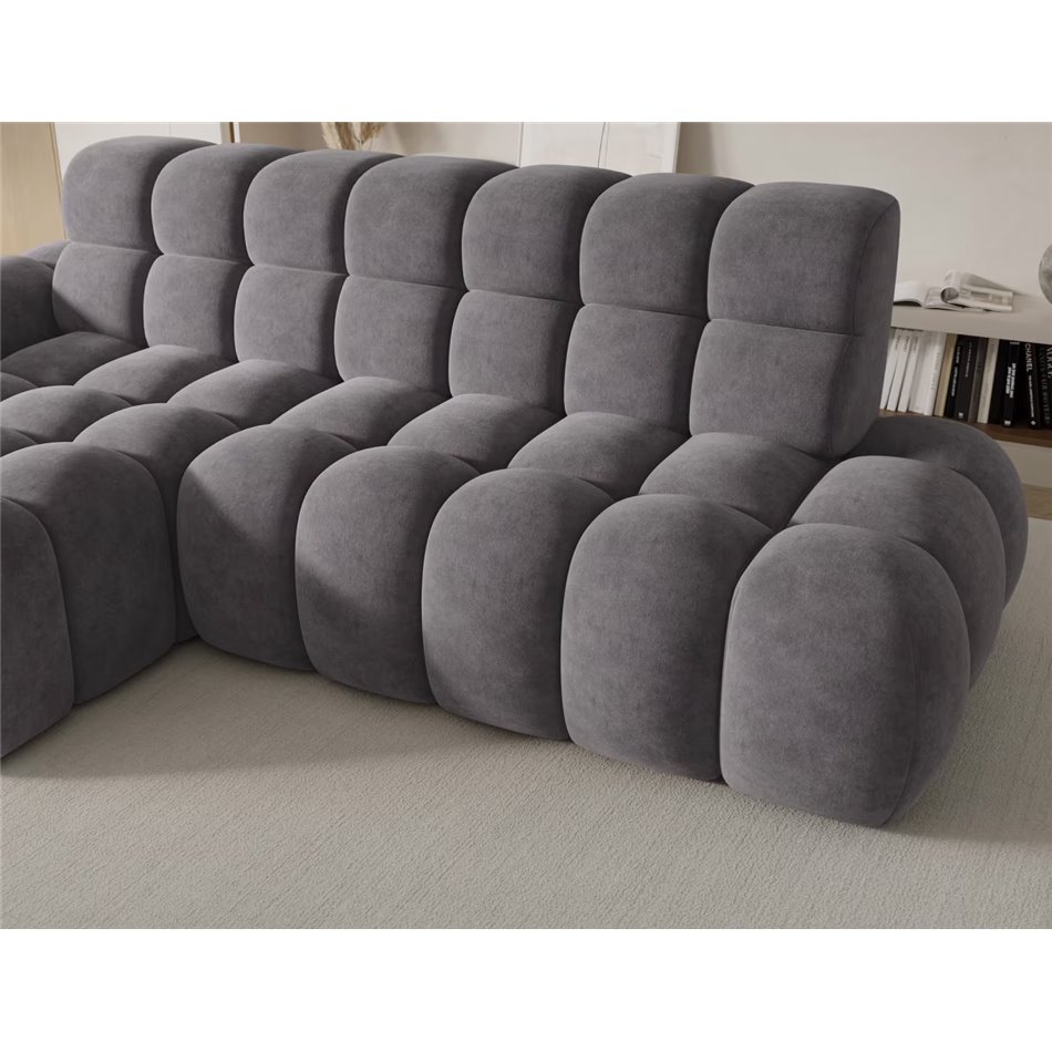 Corner sofa Eleedro L, electrically extendable, Aura 04, velvet, grey, H98x283x165cm
