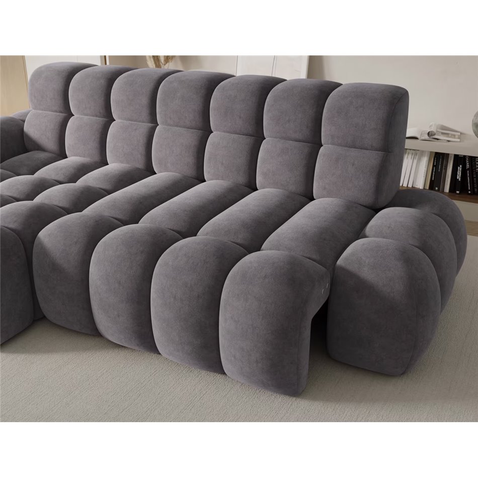 Corner sofa Eleedro L, electrically extendable, Aura 04, velvet, grey, H98x283x165cm