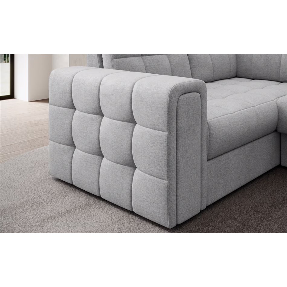 U-shaped sofa Elewett R, sleeping function, Monolith 84, velvet, grey, H82x299x198cm