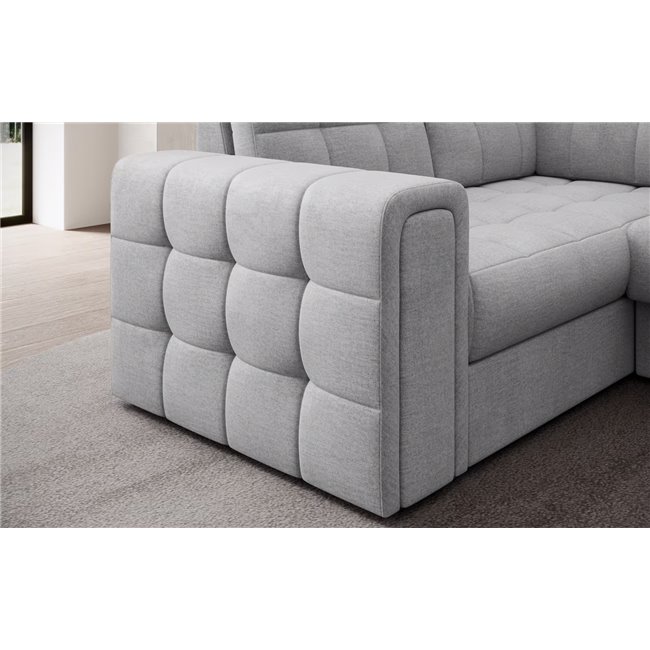 U-shaped sofa Elewett R, sleeping function, Monolith 84, velvet, grey, H82x299x198cm