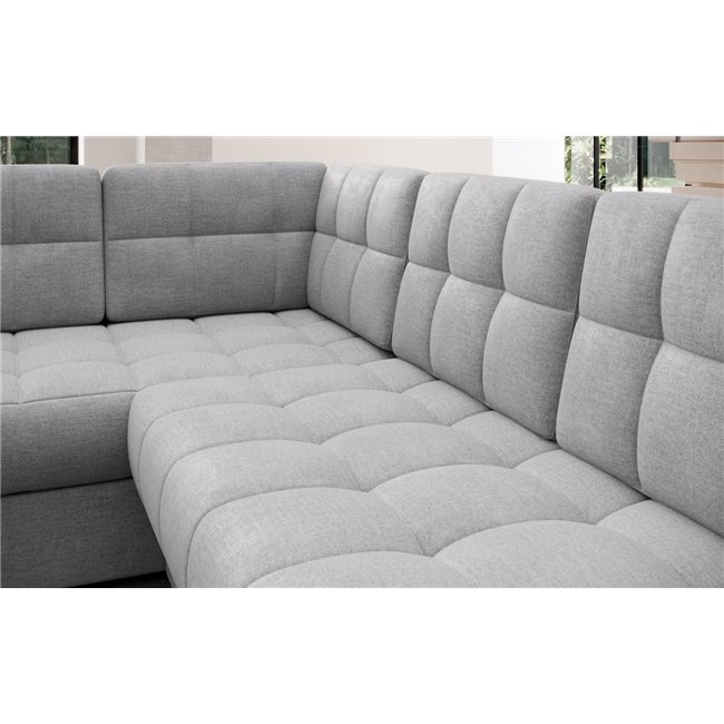 U-shaped sofa Elewett R, sleeping function, Monolith 84, velvet, grey, H82x299x198cm