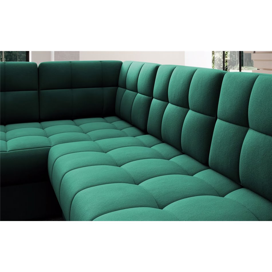U-shaped sofa Elewett R, sleeping function, Lukso 35, velvet, green, H82x299x198cm