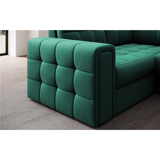 U-shaped sofa Elewett R, sleeping function, Lukso 35, velvet, green, H82x299x198cm