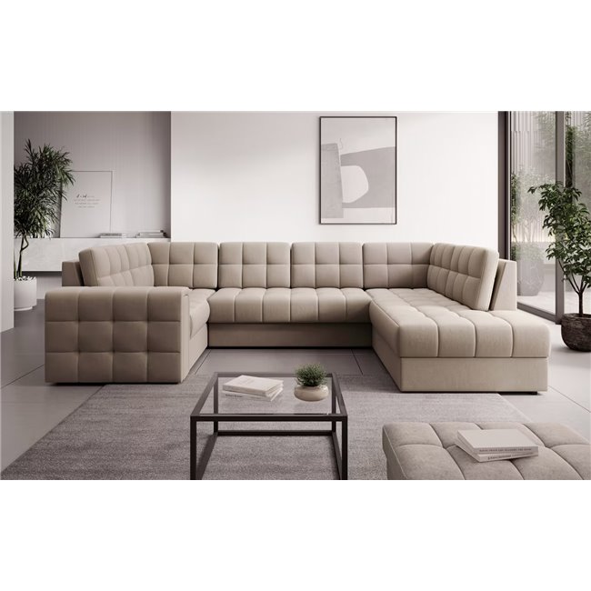 U-shaped sofa Elewett R, sleeping function, Sola 18, beige, H82x299x198cm