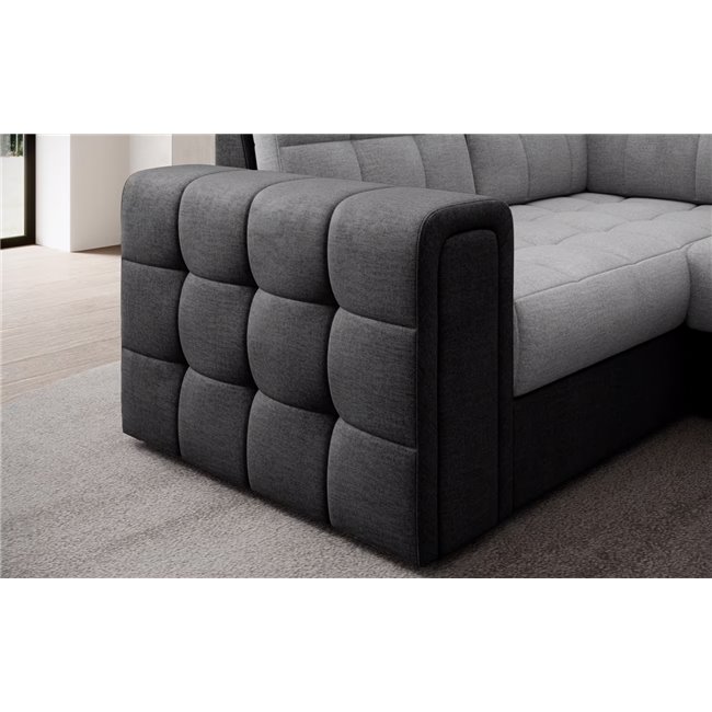U-shaped sofa Elewett R, sleeping function, Monolith 84, Monolith 97, velvet, grey, H82x299x198cm