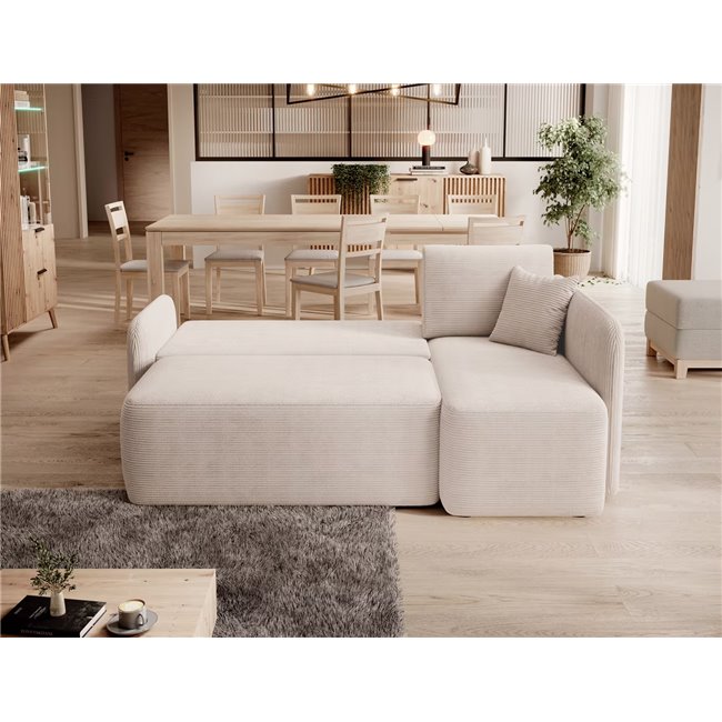 Corner sofa Elhadson R, sleeping function, Jarell 18, corduroy, beige, H89x206x150cm
