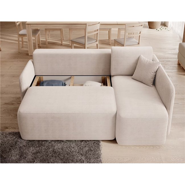 Corner sofa Elhadson R, sleeping function, Jarell 18, corduroy, beige, H89x206x150cm