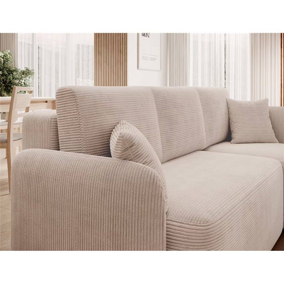 Corner sofa Elhadson R, sleeping function, Jarell 18, corduroy, beige, H89x206x150cm