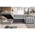 U-shaped sofa Elewett L, sleeping function, Monolith 85, velvet, grey, H82x299x198cm