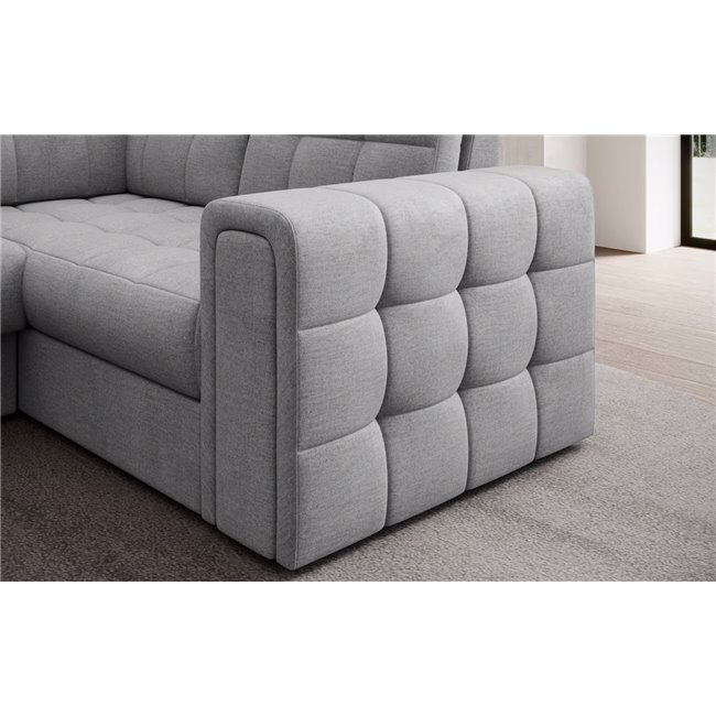 U-shaped sofa Elewett L, sleeping function, Monolith 85, velvet, grey, H82x299x198cm