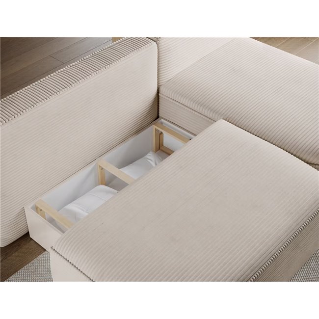Corner sofa Elivosa R, sleeping function, Jarell 18, corduroy, beige, H93x220x144cm