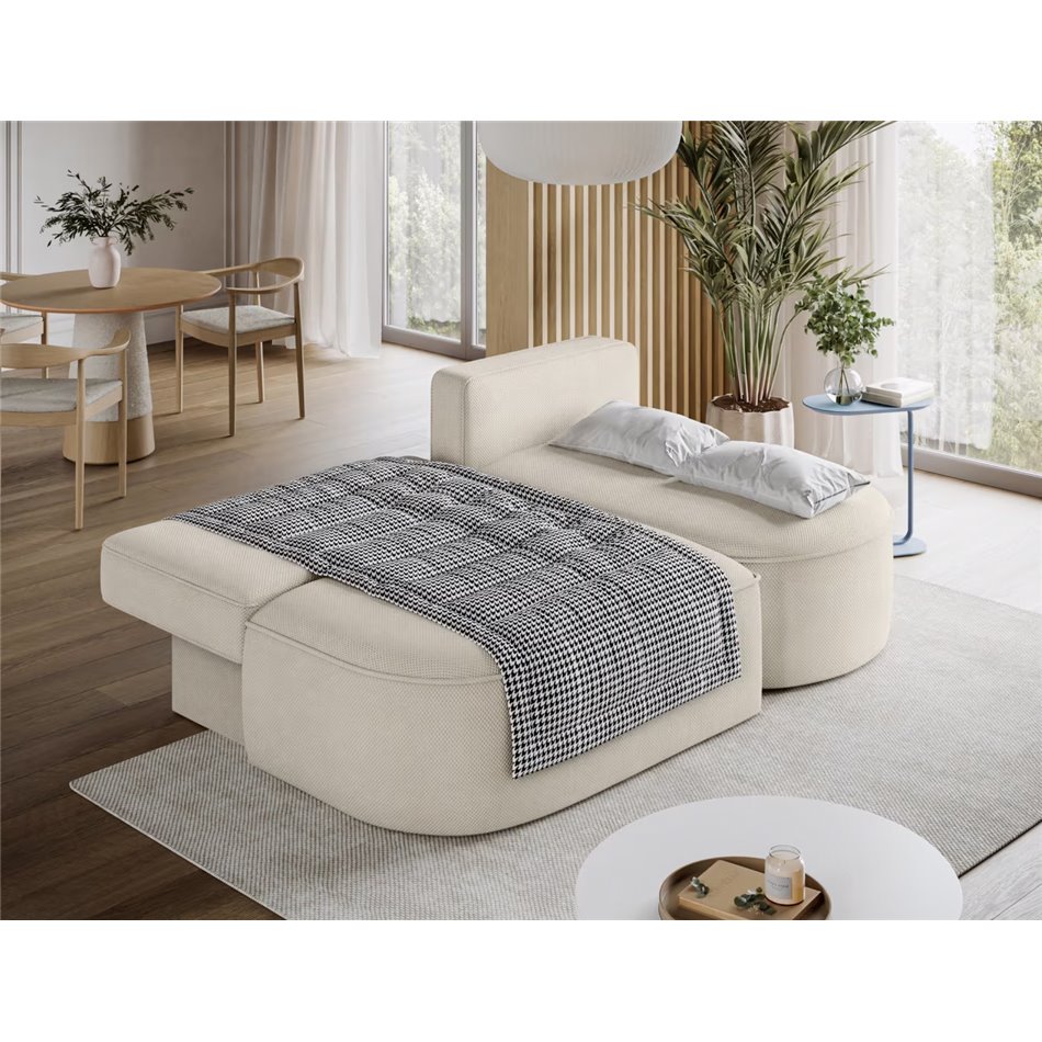 Corner sofa Elivosa R, sleeping function, Calmora 18, beige, H93x220x144cm