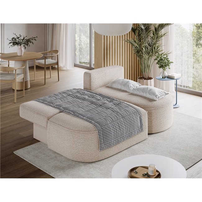 Corner sofa Elivosa R, sleeping function, Royal 18, boucle, beige, H93x220x144cm