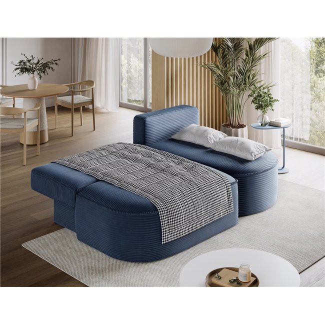 Corner sofa Elivosa R, sleeping function, Jarell 40, corduroy, dark blue, H93x220x144cm
