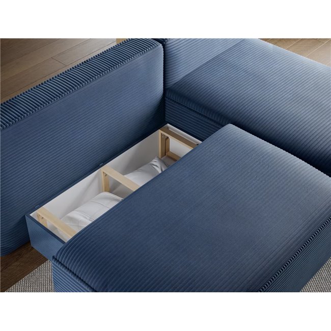 Corner sofa Elivosa R, sleeping function, Jarell 40, corduroy, dark blue, H93x220x144cm