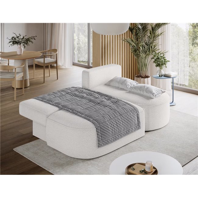 Corner sofa Elivosa R, sleeping function, Royal 01, boucle, white, H93x220x144cm