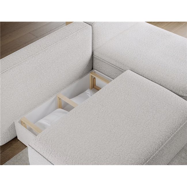 Corner sofa Elivosa R, sleeping function, Royal 01, boucle, white, H93x220x144cm