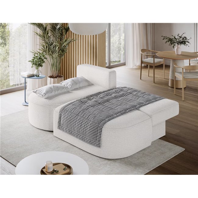 Corner sofa Elivosa L, sleeping function, Royal 01, boucle, white, H93x220x144cm