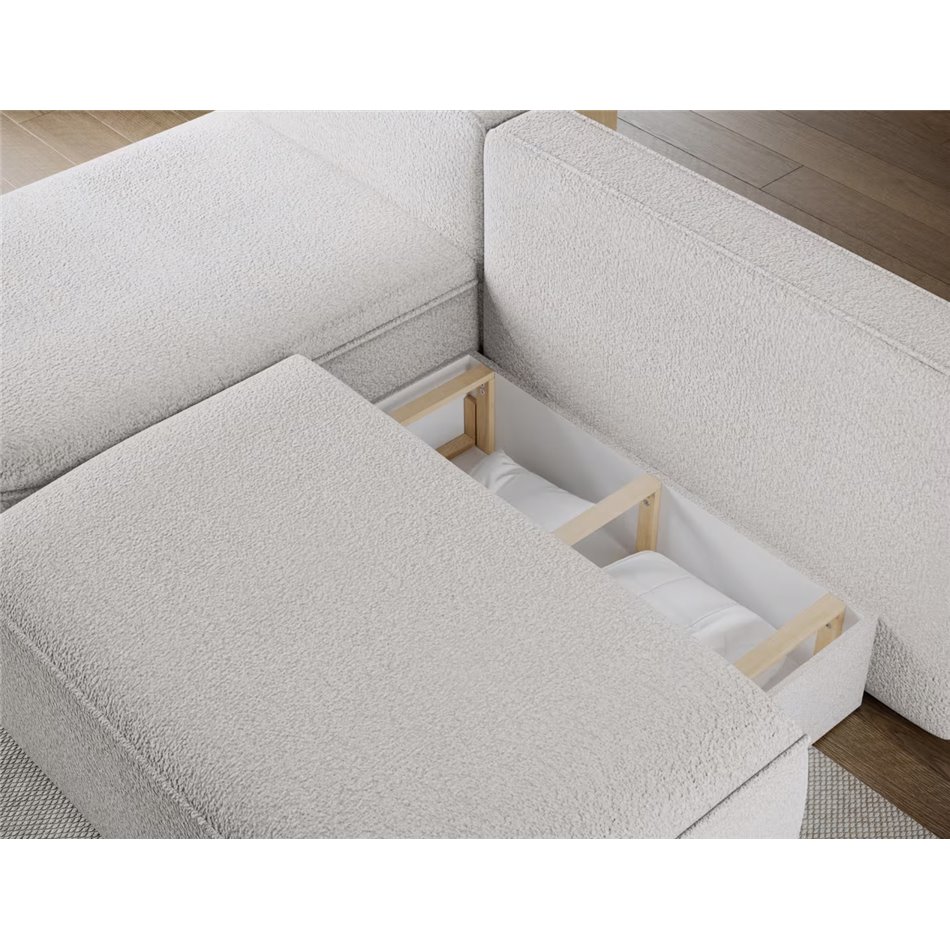 Corner sofa Elivosa L, sleeping function, Royal 01, boucle, white, H93x220x144cm