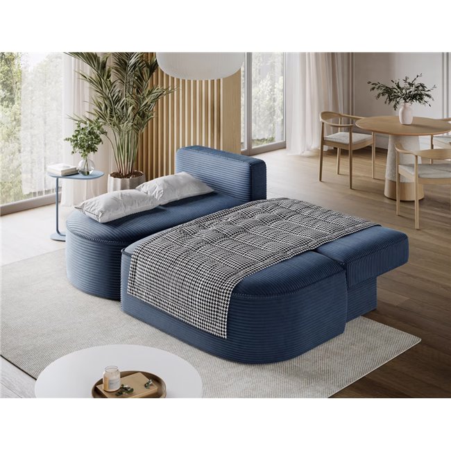 Corner sofa Elivosa L, sleeping function, Jarell 40, corduroy, dark blue, H93x220x144cm
