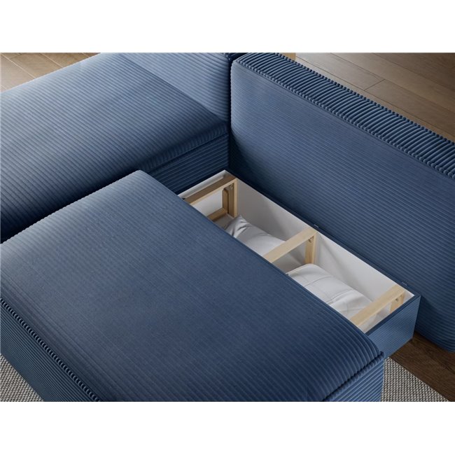 Corner sofa Elivosa L, sleeping function, Jarell 40, corduroy, dark blue, H93x220x144cm