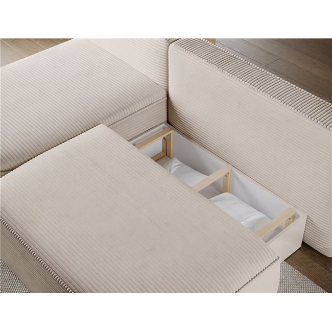 Corner sofa Elivosa L, sleeping function, Jarell 18, corduroy, beige, H93x220x144cm