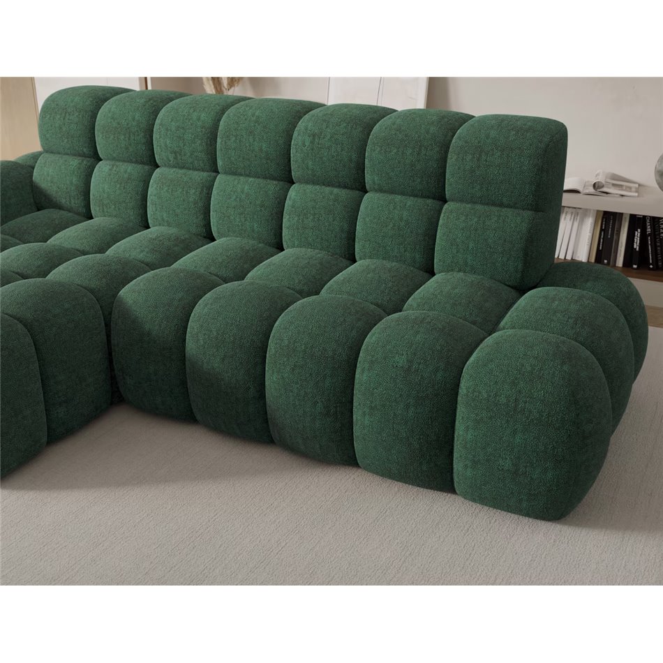 Corner sofa Eleedro L, electrically extendable, Amore 35, boucle, green, H98x283x165cm