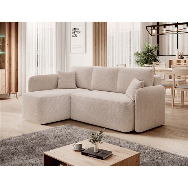 Corner sofa Elhadson L, sleeping function, Jarell 18, corduroy, beige, H89x206x150cm