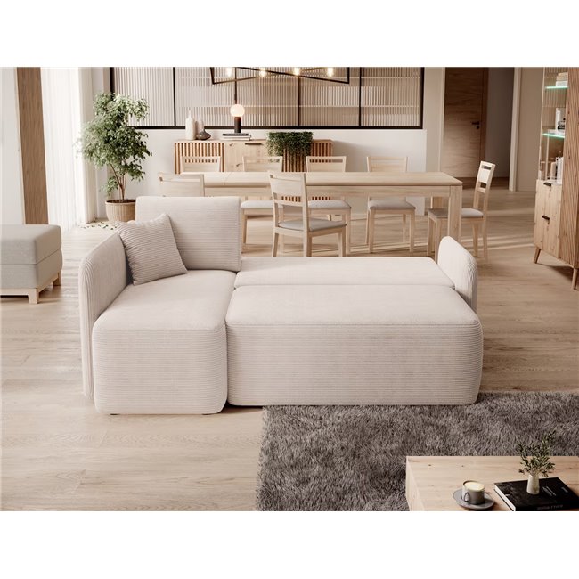 Corner sofa Elhadson L, sleeping function, Jarell 18, corduroy, beige, H89x206x150cm