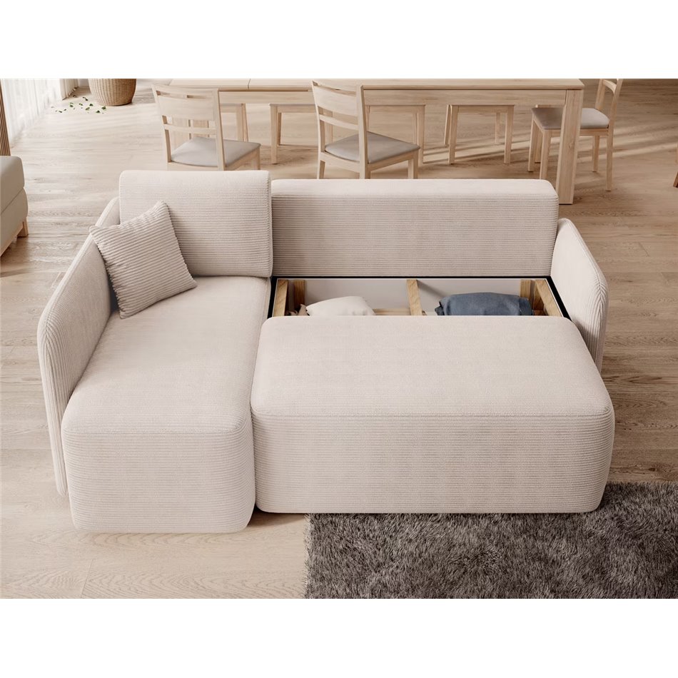 Corner sofa Elhadson L, sleeping function, Jarell 18, corduroy, beige, H89x206x150cm