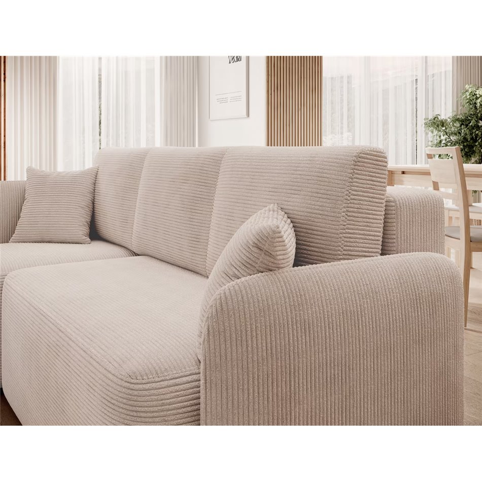 Corner sofa Elhadson L, sleeping function, Jarell 18, corduroy, beige, H89x206x150cm