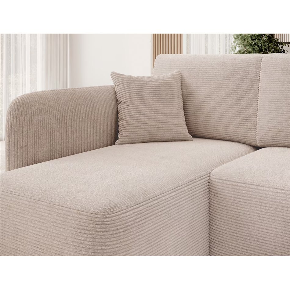 Corner sofa Elhadson L, sleeping function, Jarell 18, corduroy, beige, H89x206x150cm