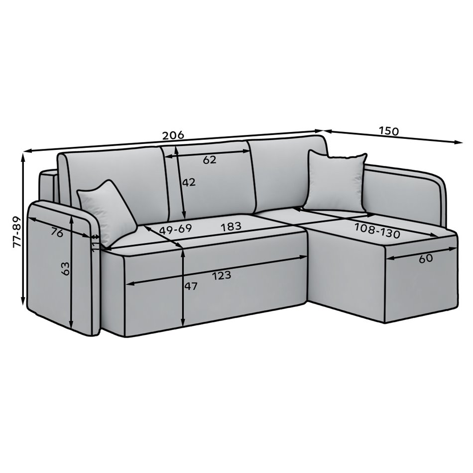Corner sofa Elhadson L, sleeping function, Jarell 18, corduroy, beige, H89x206x150cm