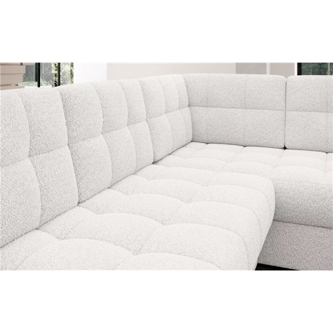 U-shaped sofa Elewett L, sleeping function, Royal 01, boucle, white, H82x299x198cm