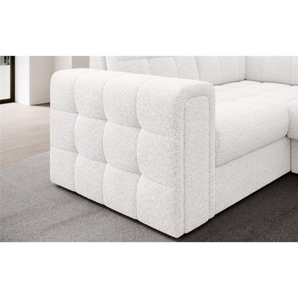 U-shaped sofa Elewett R, sleeping function, Royal 01, boucle, white, H82x299x198cm
