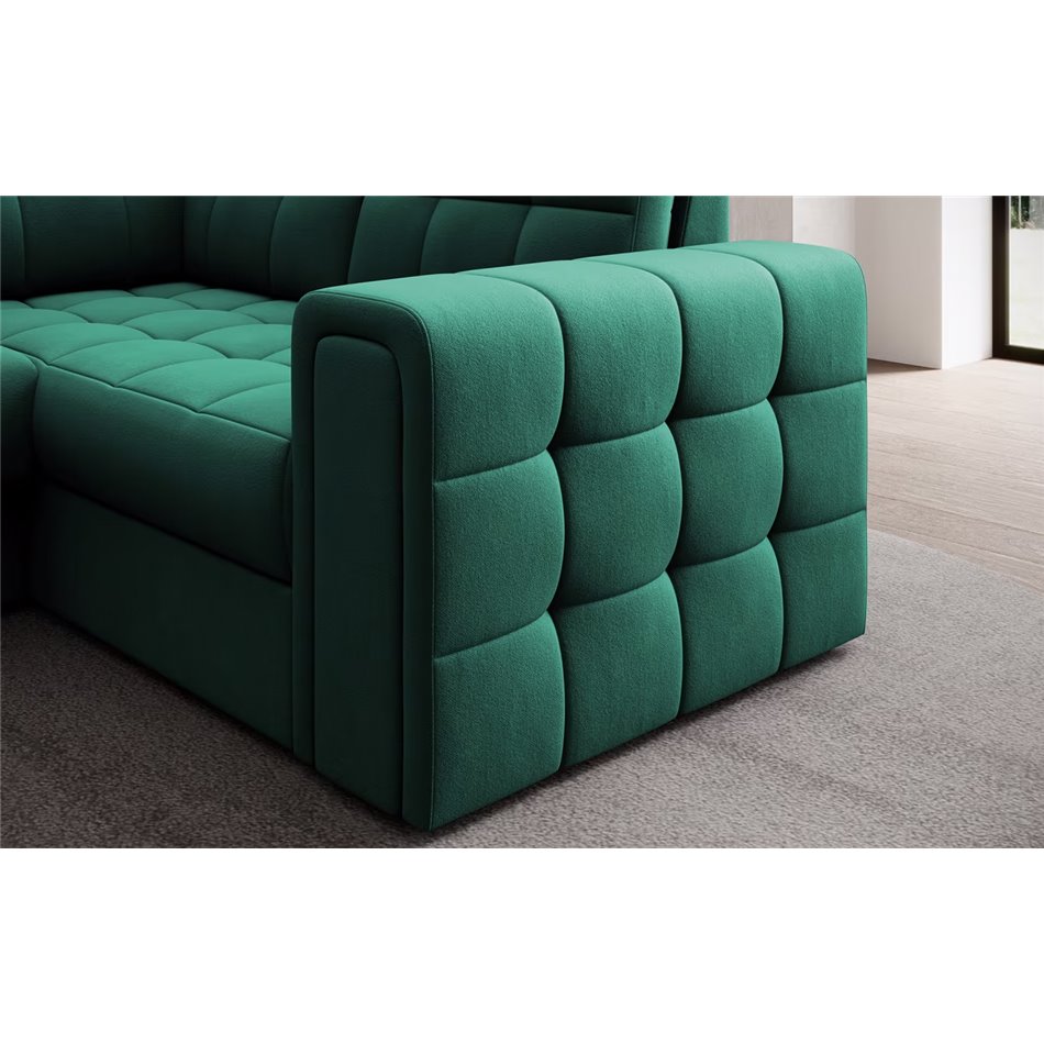 U-shaped sofa Elewett L, sleeping function, Lukso 35, velvet, green, H82x299x198cm