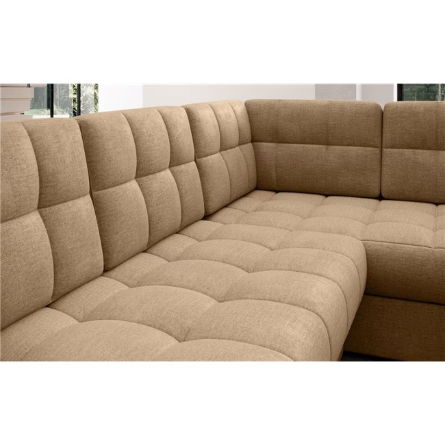 U-shaped sofa Elewett L, sleeping function, Monolith 09, velvet, light brown, H82x299x198cm