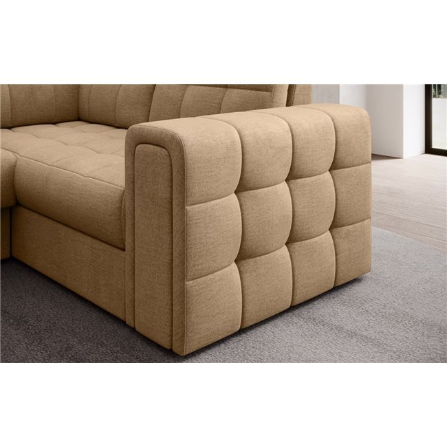 U-shaped sofa Elewett L, sleeping function, Monolith 09, velvet, light brown, H82x299x198cm