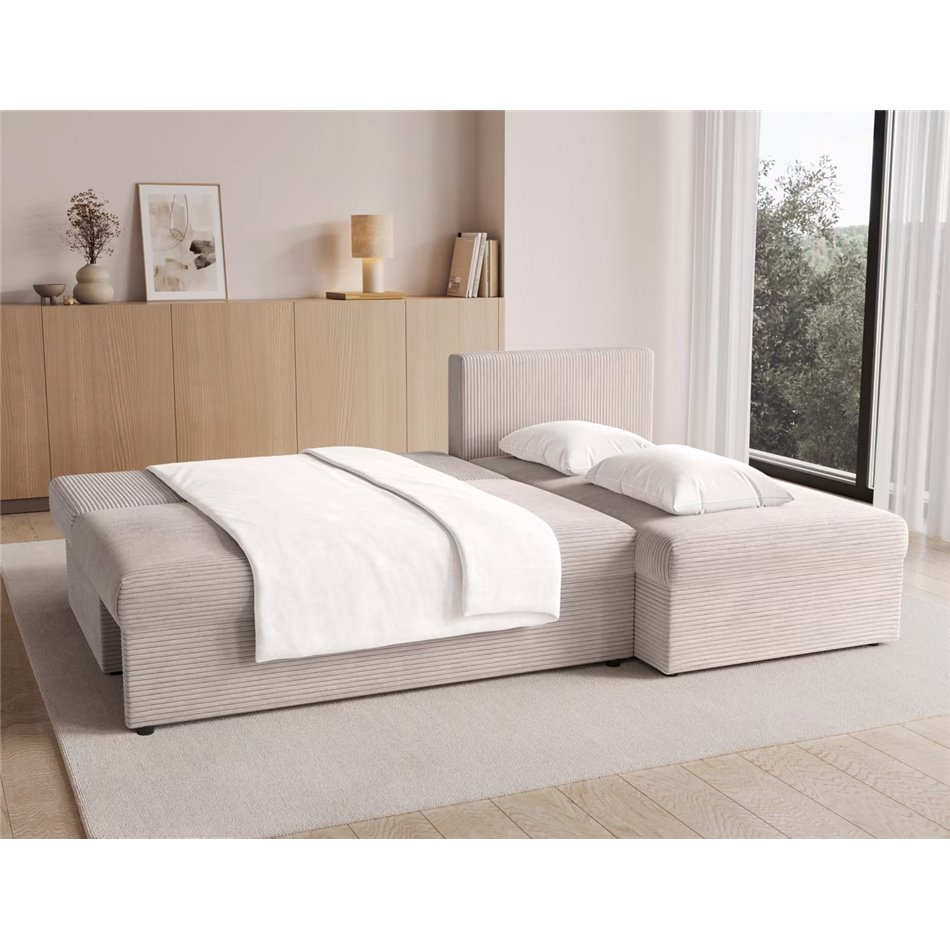Corner sofa Elgino L/R Reversible, sleeping function, Jarell 18, corduroy, beige, H90x201x143cm