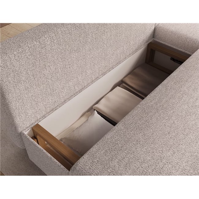 Corner sofa Elgino L/R Reversible, sleeping function, Jarell 18, corduroy, beige, H90x201x143cm