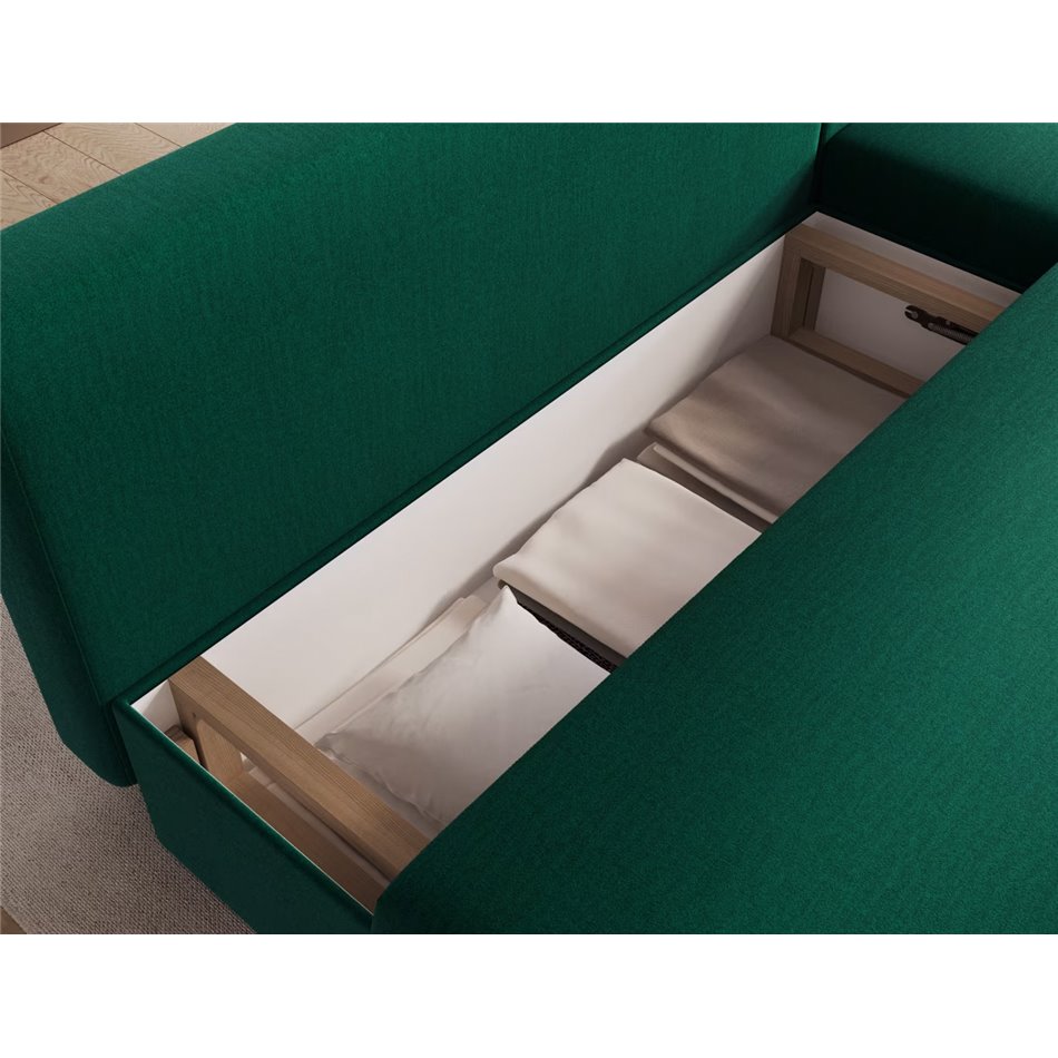 Corner sofa Elgino L/R Reversible, sleeping function, Nube 35, velvet, dark green, H90x201x143cm