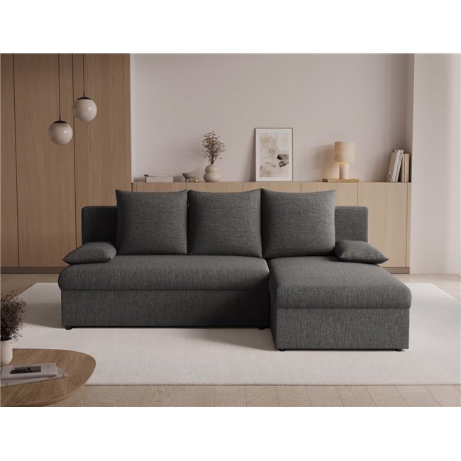 Corner sofa Elgino L/R Reversible, sleeping function, Sawana 05, dark grey, H90x201x143cm