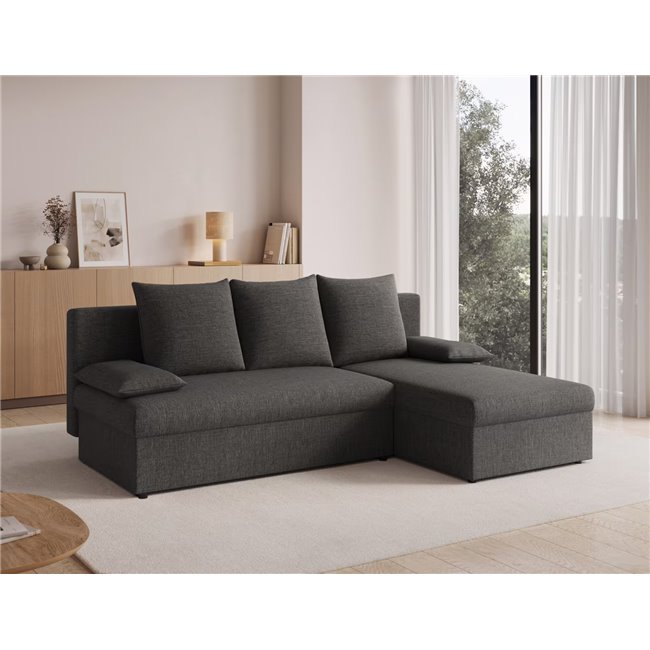 Corner sofa Elgino L/R Reversible, sleeping function, Sawana 05, dark grey, H90x201x143cm