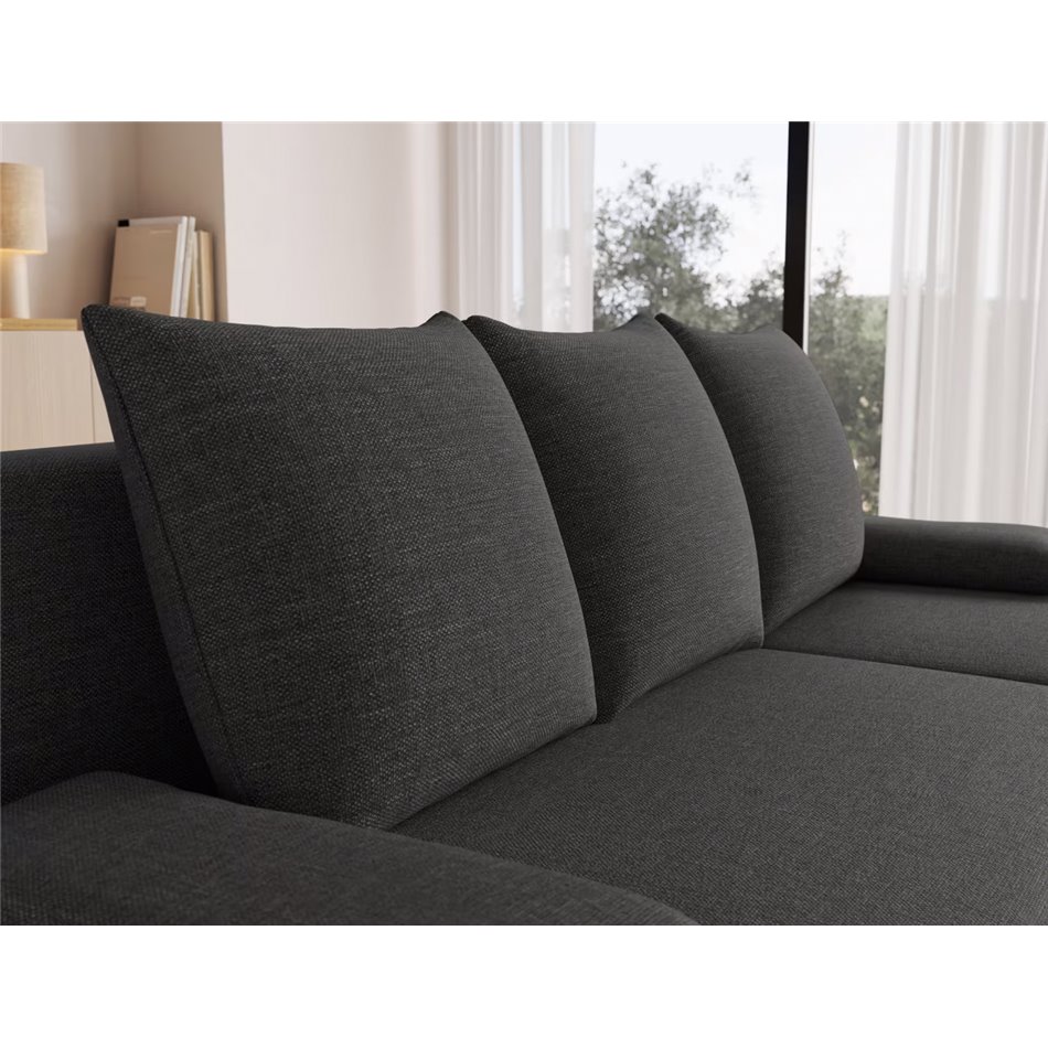 Corner sofa Elgino L/R Reversible, sleeping function, Sawana 05, dark grey, H90x201x143cm