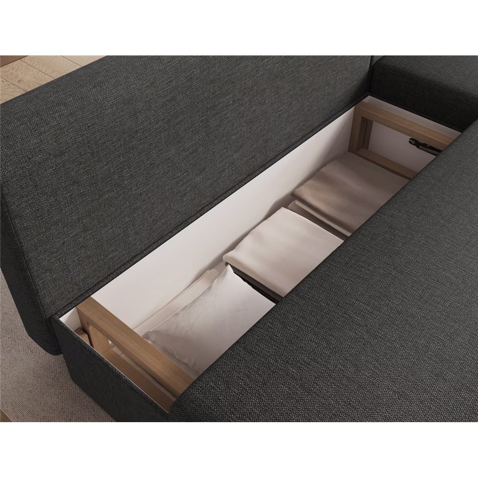 Corner sofa Elgino L/R Reversible, sleeping function, Sawana 05, dark grey, H90x201x143cm