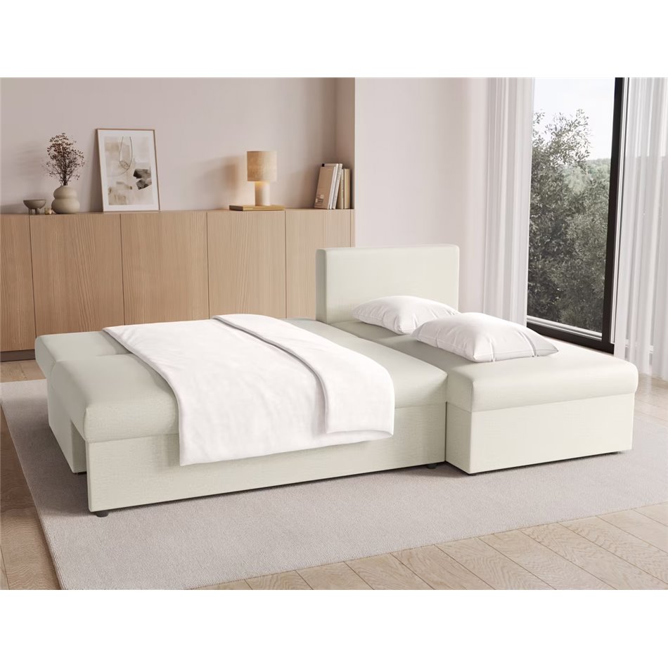 Corner sofa Elgino L/R Reversible, sleeping function, Monolith 04, velvet, beige, H90x201x143cm