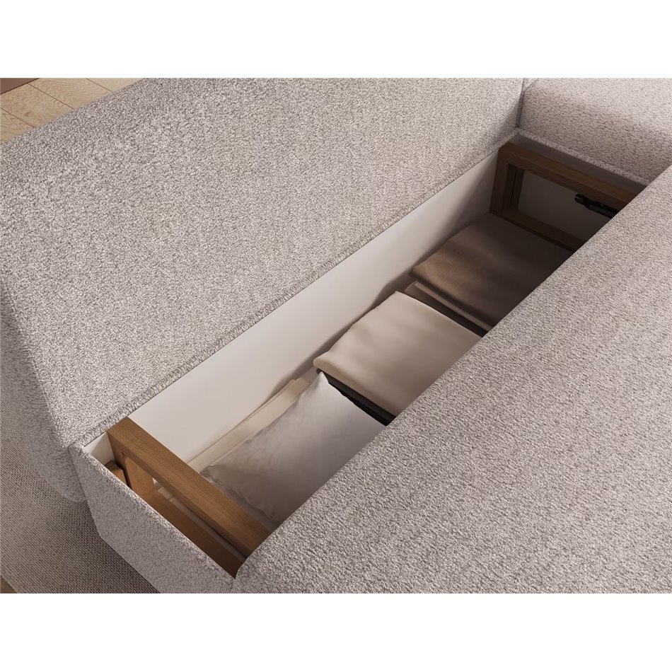 Corner sofa Elgino L/R Reversible, sleeping function, Royal 18, boucle, beige, H90x201x143cm