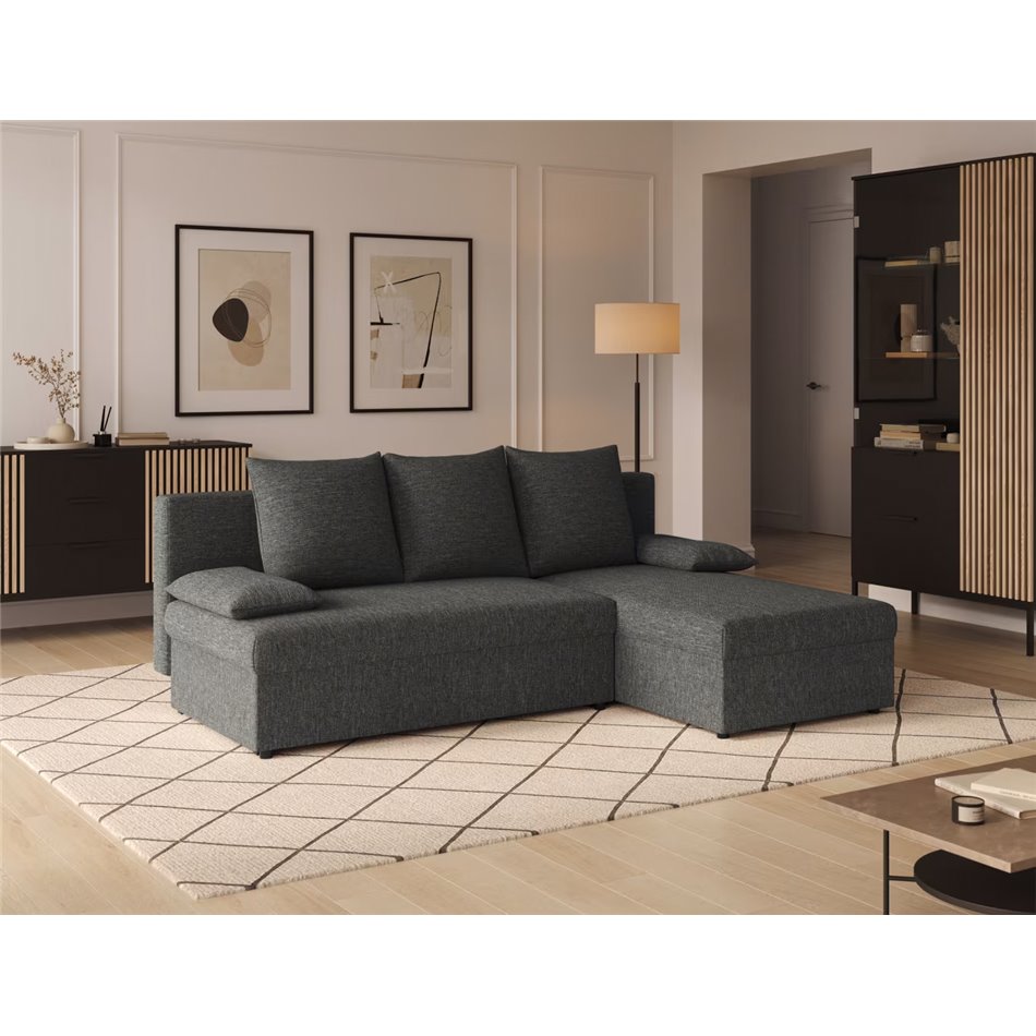 Corner sofa Elgino L/R Reversible, sleeping function, Sawana 21, grey, H90x201x143cm
