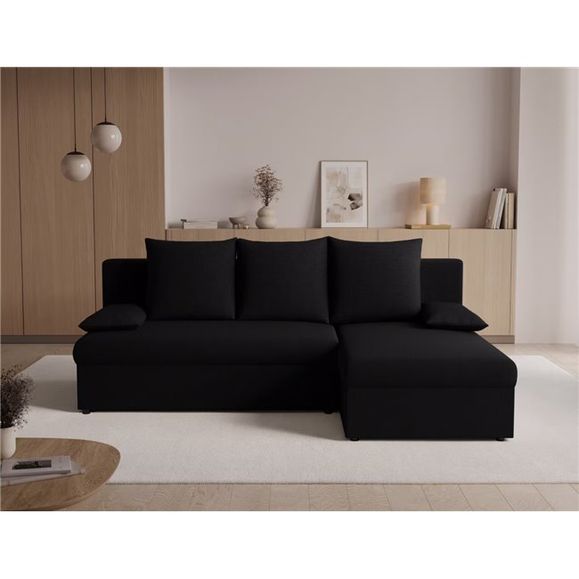Corner sofa Elgino L/R Reversible, sleeping function, Sawana 14, black, H90x201x143cm
